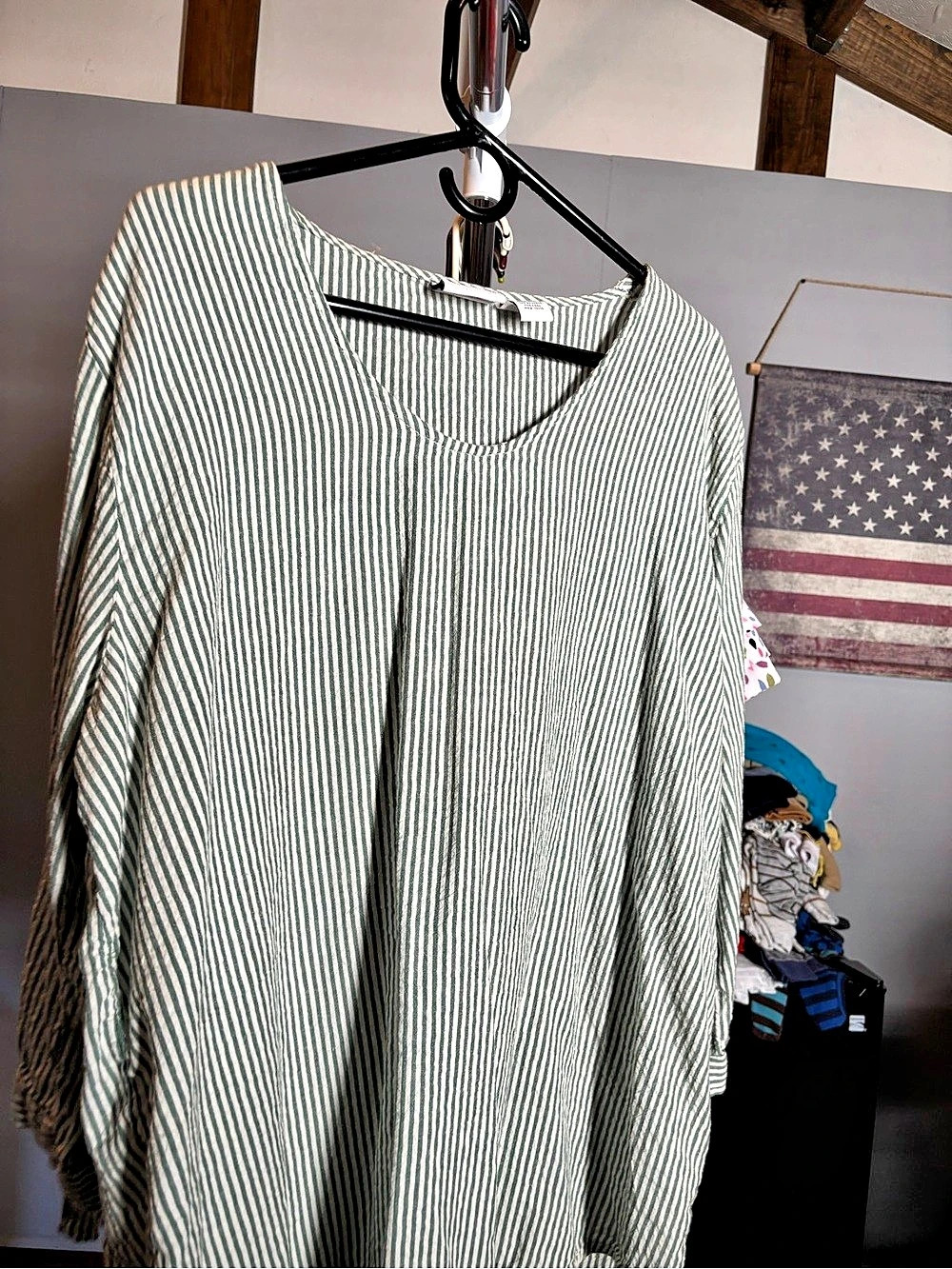 Vermont Country Store Green & White Striped Cotton Tunic